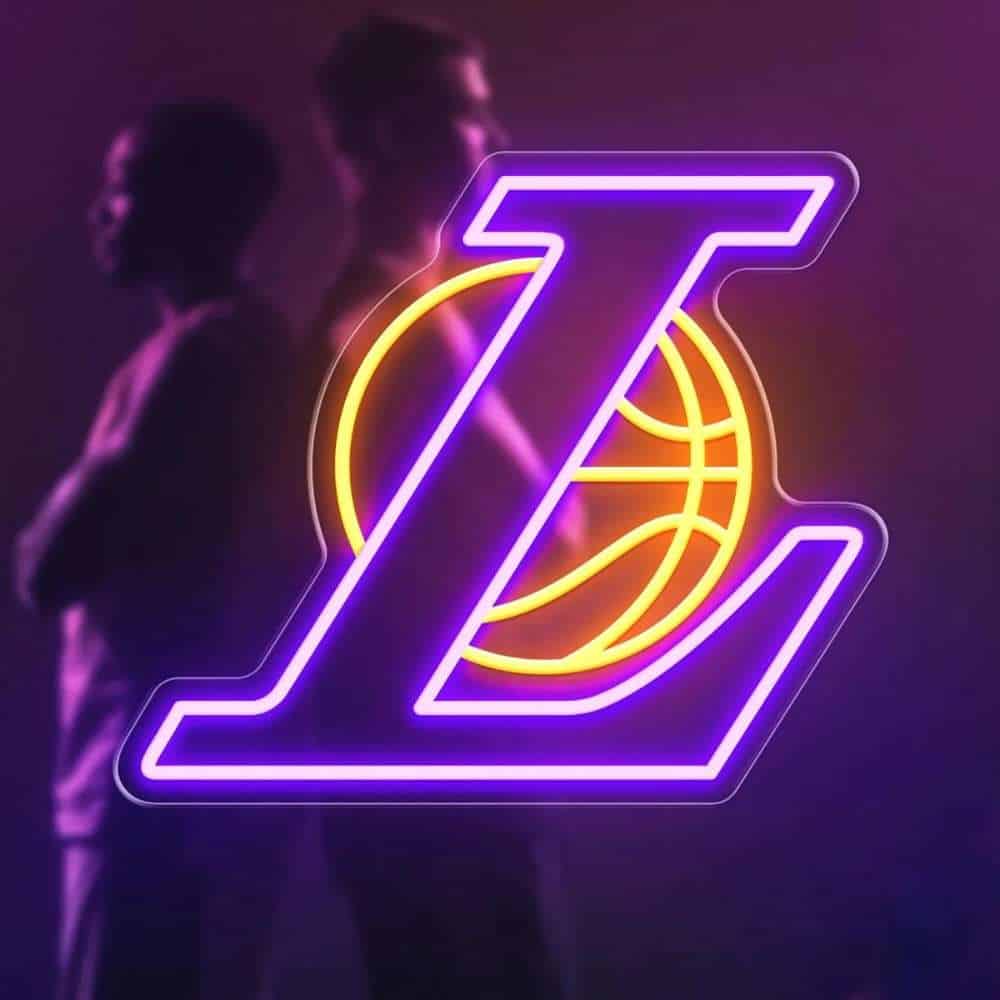Neon logo of RedProClub with basketball and silhouettes of people in background.