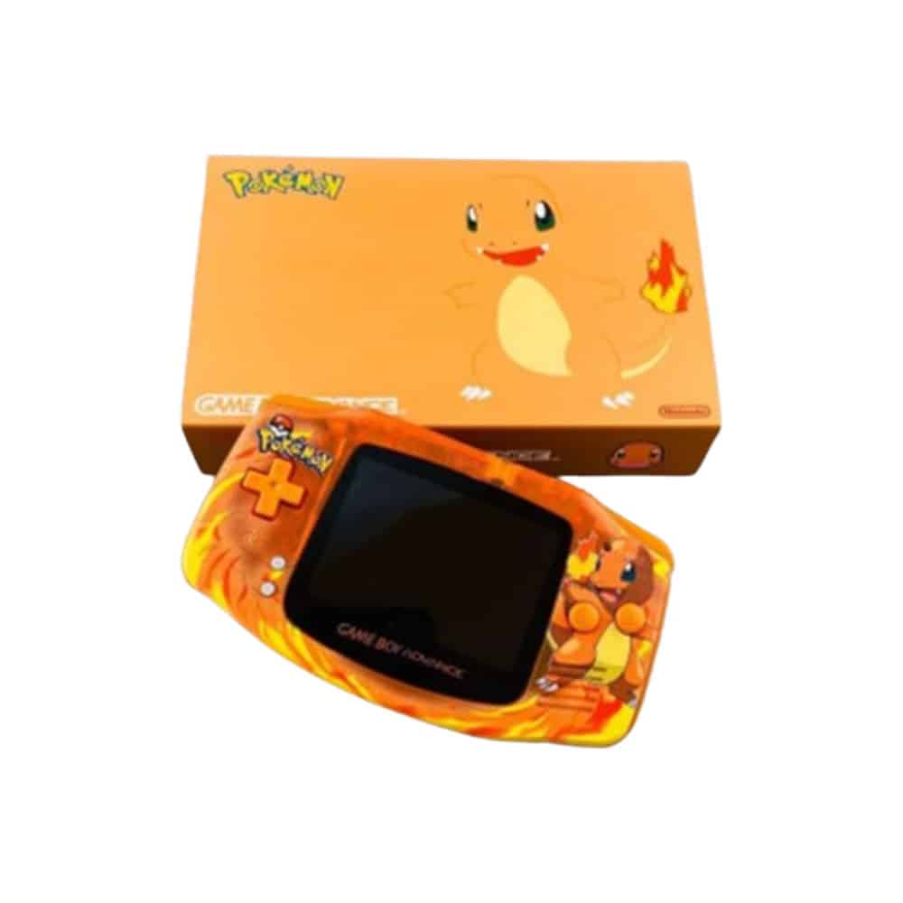 Charmander-themed Nintendo Game Boy Advance GBA with IPS backlit mod.