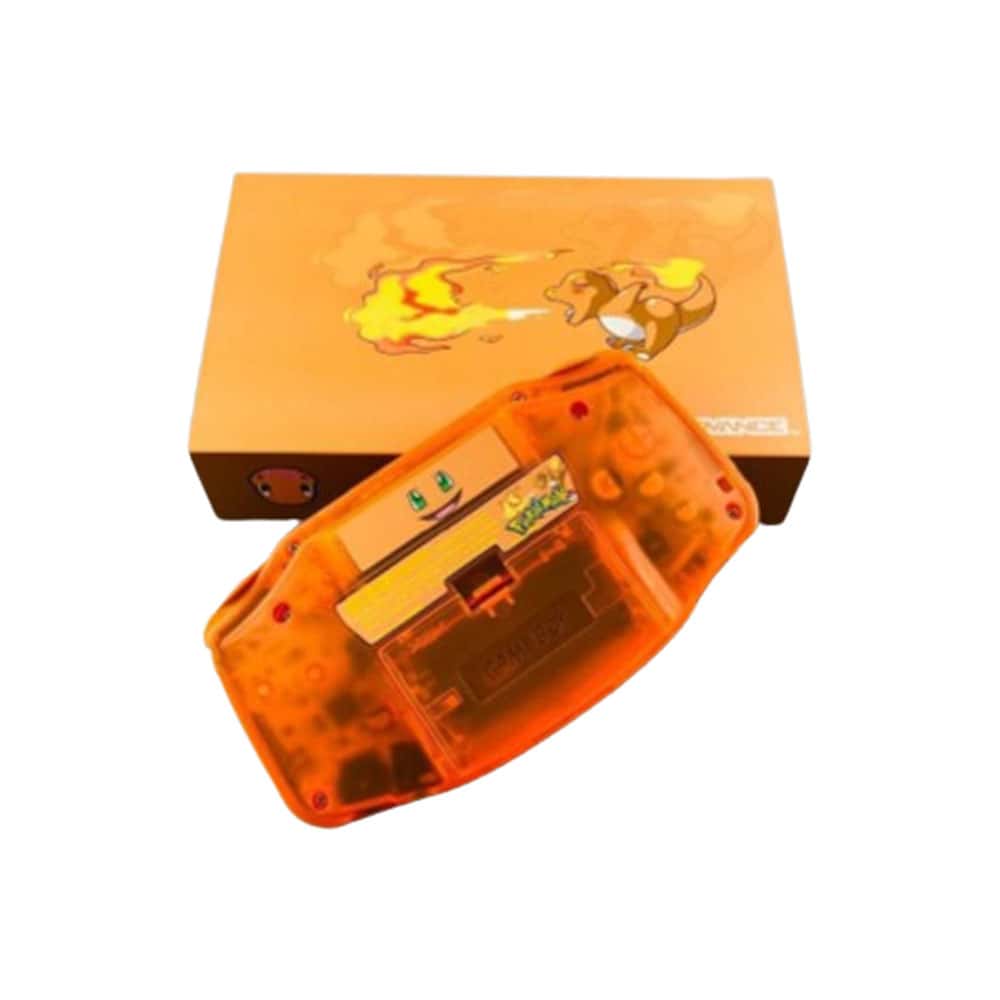 Backlit modded Nintendo Game Boy Advance featuring Charmander artwork. Perfect for gaming enthusiast.