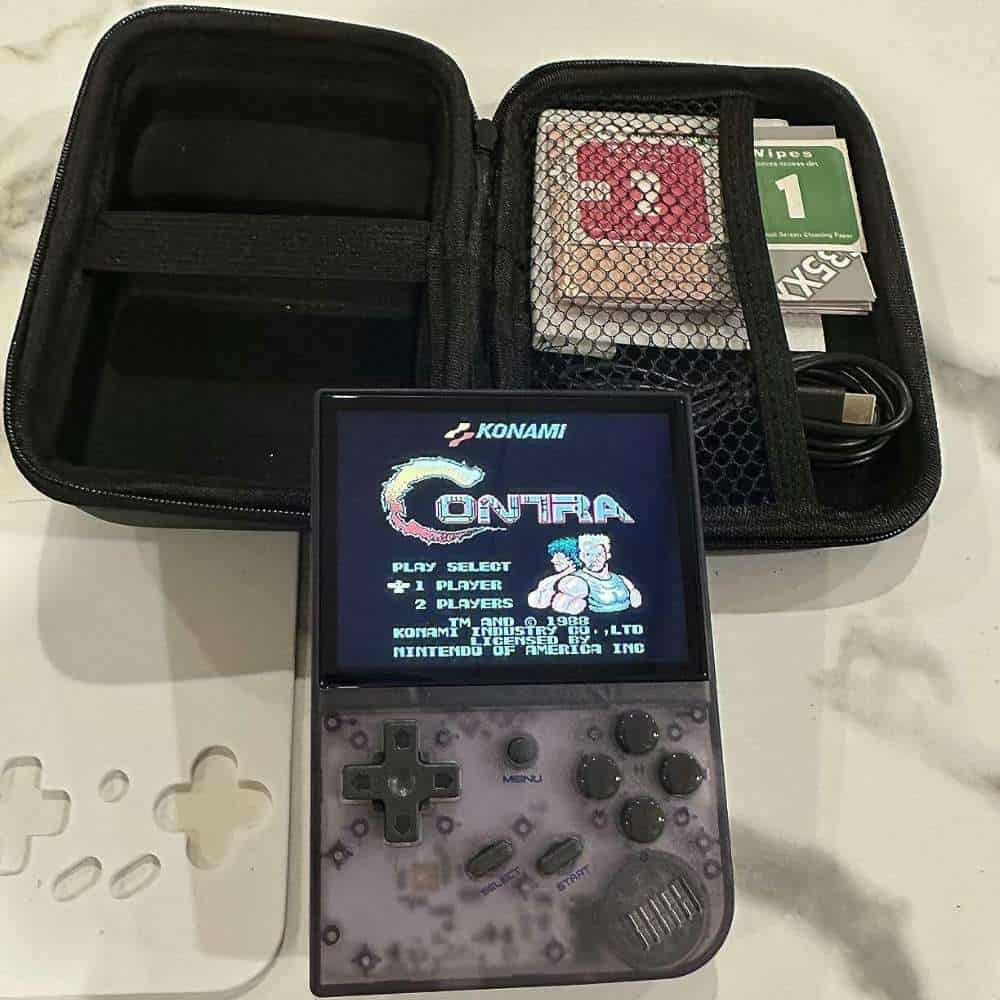 Portable Anbernic RG35XX V2 gaming device for retro gaming enthusiasts.