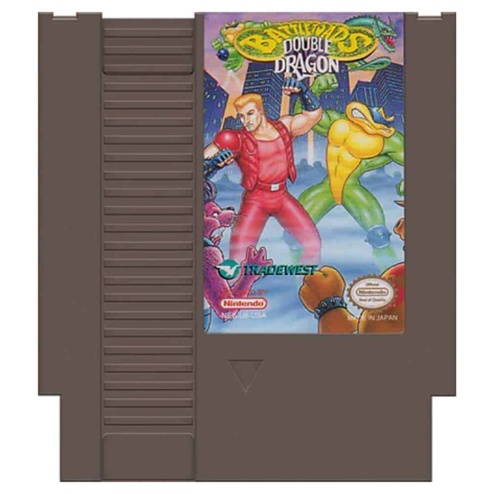 Classic NES Battletoads and Double Dragon game cartridge for retro gaming enthusiasts.