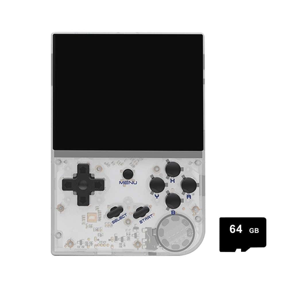 Retro handheld game console with 64GB storage for classic gaming. Compact design, easy to carry, per.