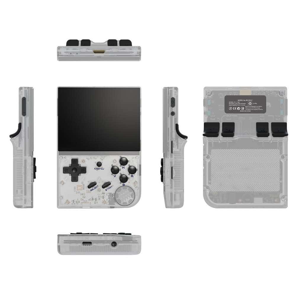 Portable gaming device with a 3-inch screen and classic game controls.