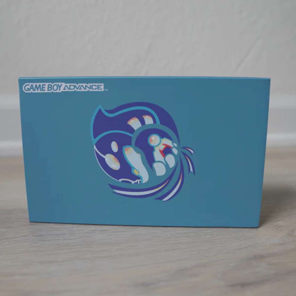 Kyogre-themed GBA IPS screen mod box for Pokémon fans and collectors.