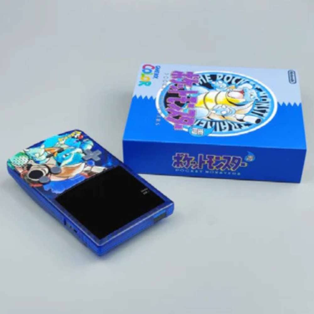 GBC console featuring Blastoise theme and Q5 light-up logo, IPS screen mod, with box.