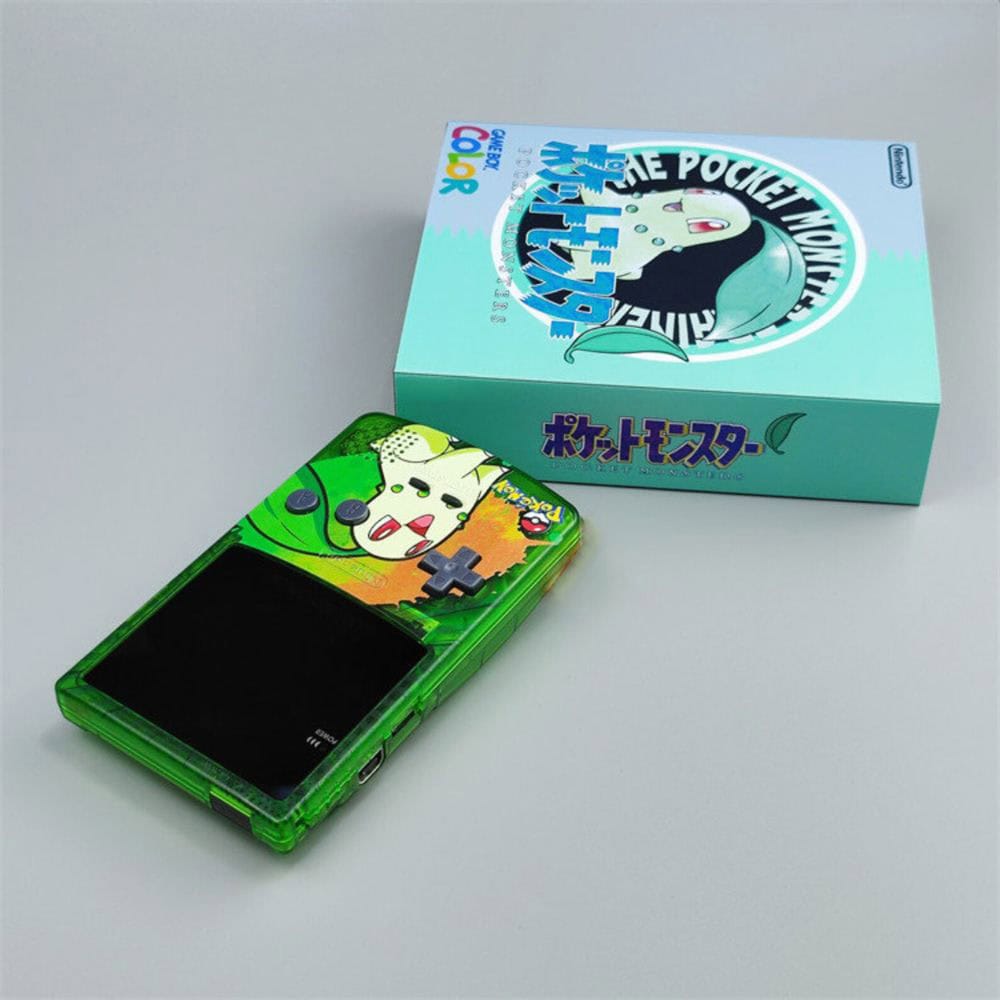 Vintage Nintendo Game Boy Color with custom backlight brighter mod, featuring a Pokémon-themed desig.