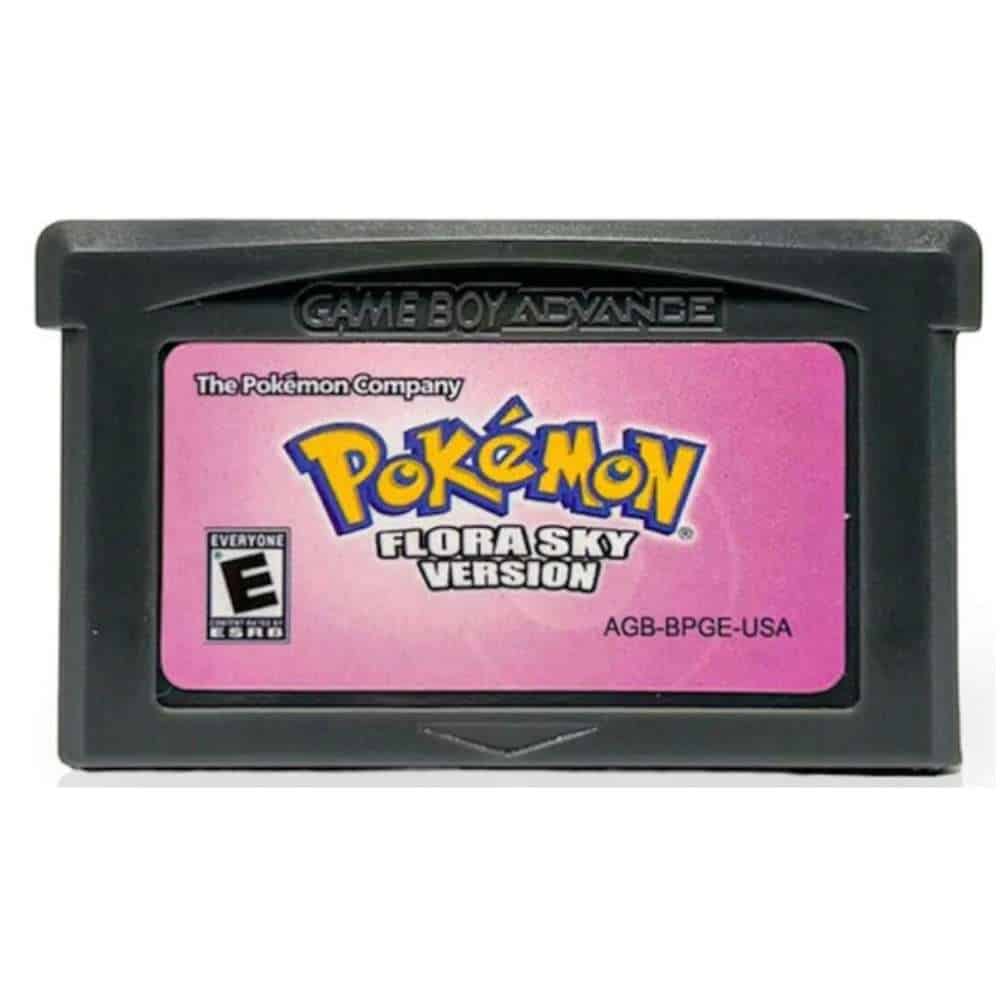 GBA game cartridge for Pokemon Flora Sky Version, a popular rom hack for Pokemon fans.