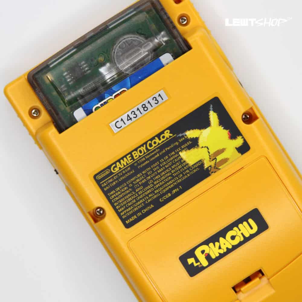 Yellow Nintendo Game Boy Color with Pikachu sticker and backlight mod for brighter display. Perfect.