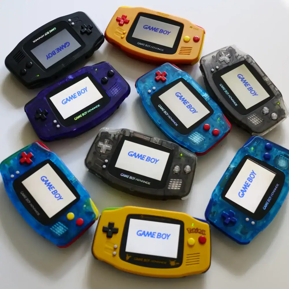 Custom Game Boy Advance handheld console with vibrant shell options.