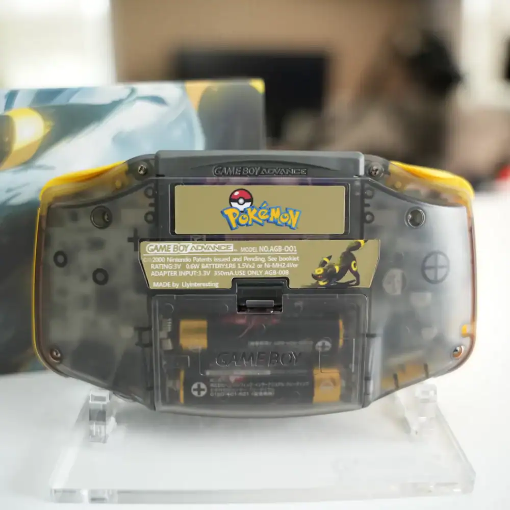 Nintendo Game Boy Advance GBA with IPS backlit mod and Pokémon Pokémon logo.