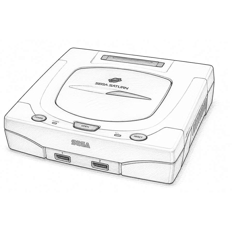 Vintage Sega Saturn gaming console with controller ports and power button.