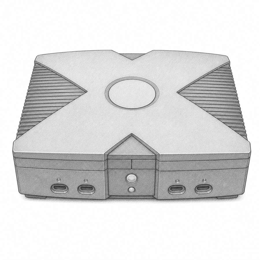 Retro gaming console emulator device with multiple ports and buttons.