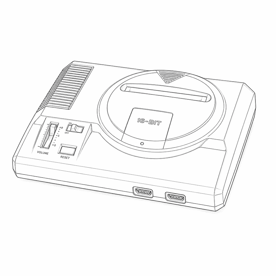 Classic 16-bit gaming console with cartridge slot and control buttons.