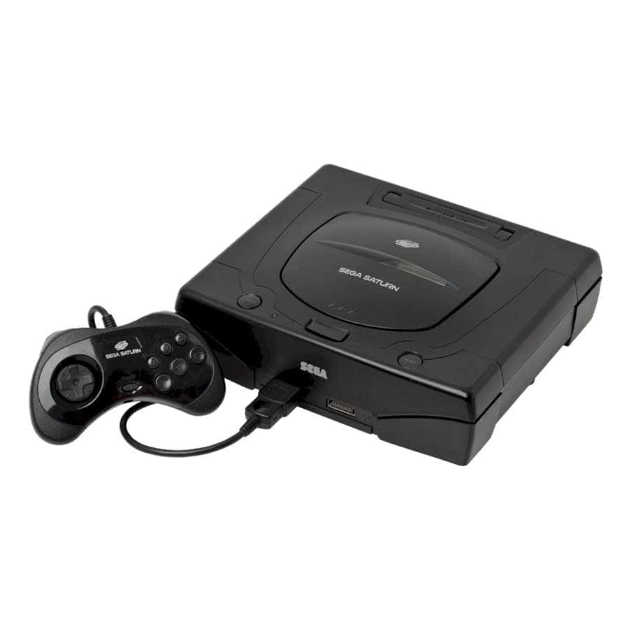 Sega Saturn gaming console with controller for retro gaming.