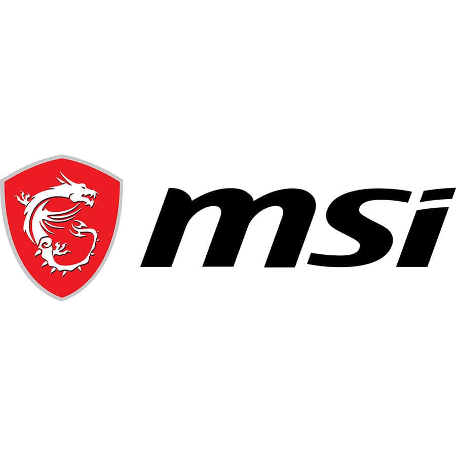 MSI logo featuring a red dragon shield and black text on a white background.