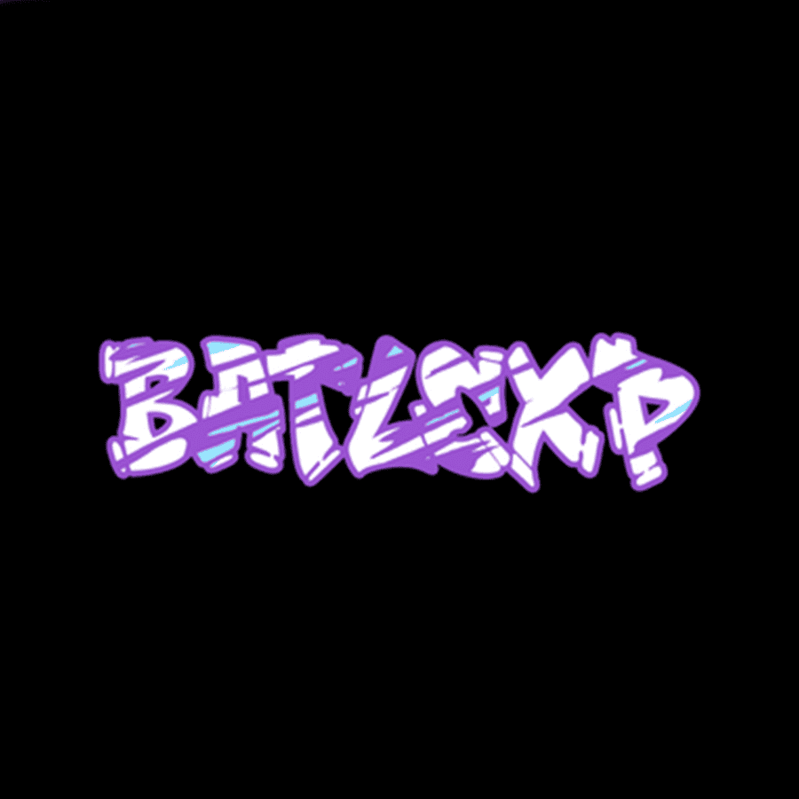 Graffiti-style BATZMXP logo in purple and white on black background.