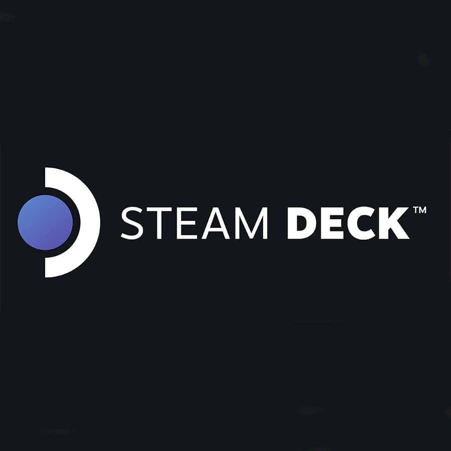 Steam Deck logo on black background for gaming memory cards.