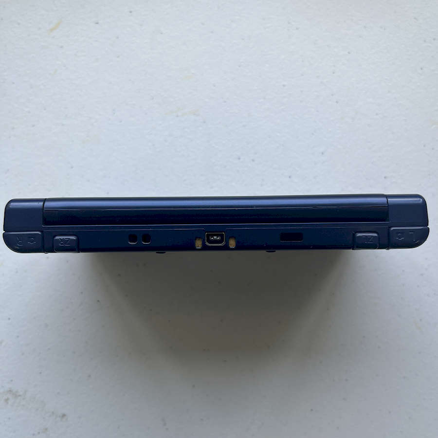 Refurbished blue Nintendo 3DS XL with 128GB preloaded storage.