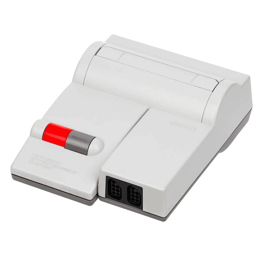 NES Top Loader console with cartridge slot and controller ports.
