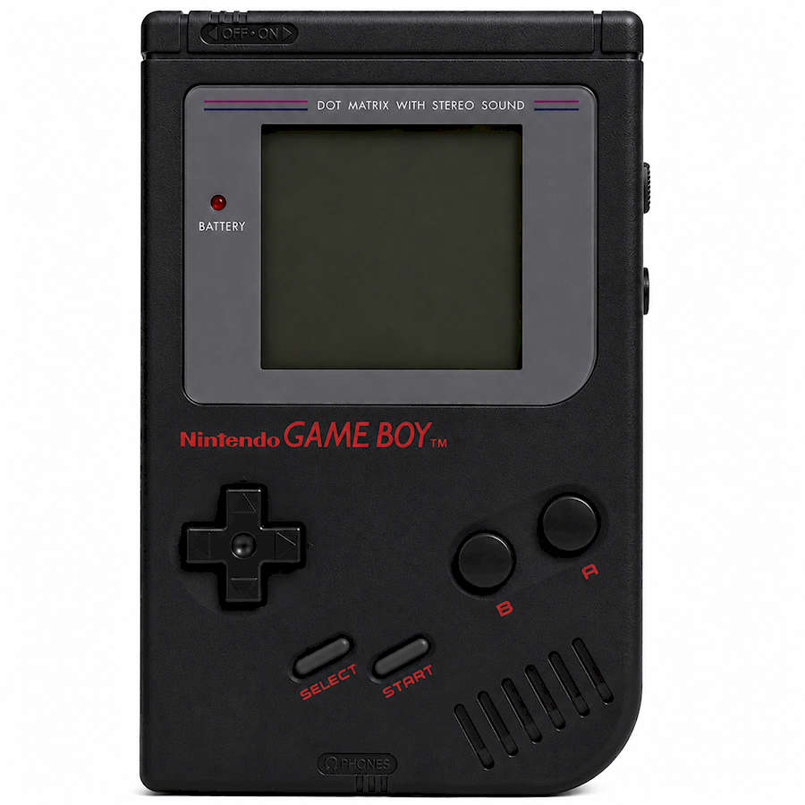 Original Nintendo Game Boy handheld console with gray and black design.